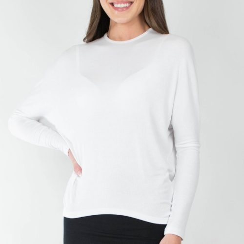 dolman ribbed crew white top yakira bella 506354