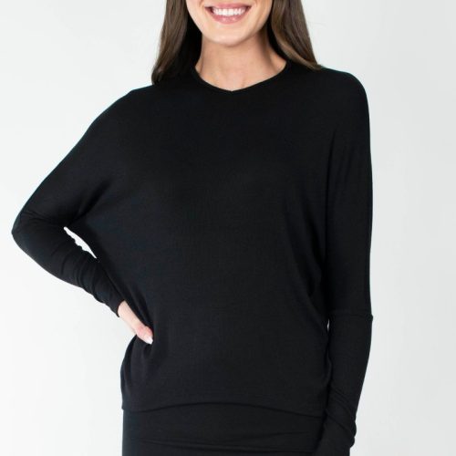 dolman ribbed v black top yakira bella 128969