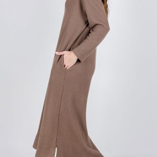 reese dress waffle long sleeve brown dress yakira bella 397829