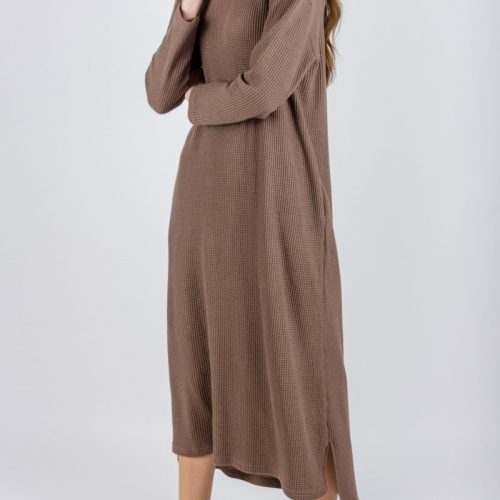 reese dress waffle long sleeve brown dress yakira bella 714303