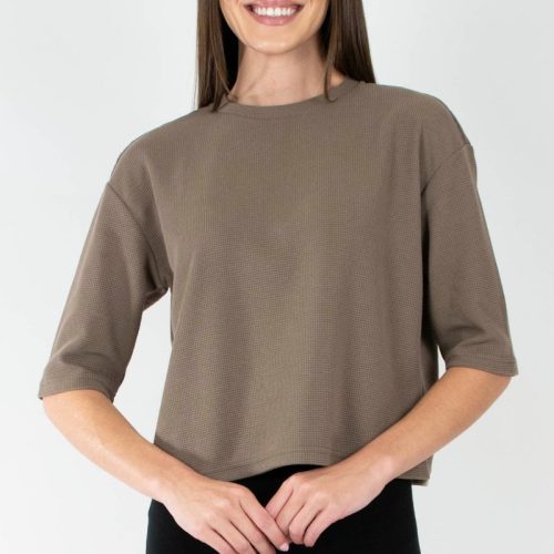 remi tee waffle knit brown top yakira bella 918745