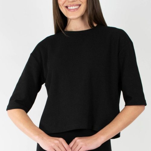 remi tee waffle knit jet black top yakira bella 603241